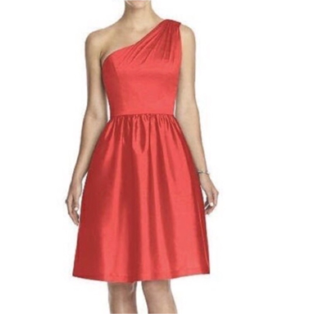 NWT Alfred Sung Peau De Soie One Shoulder Firecracker Red Cocktail Dress Sz 12
